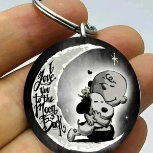 Snoopy Love You Moon To Back Stainless Steel Keychain